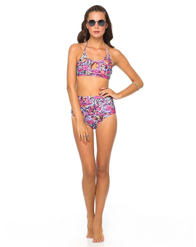 Bas de bikini long Motel Flux, fleur floue