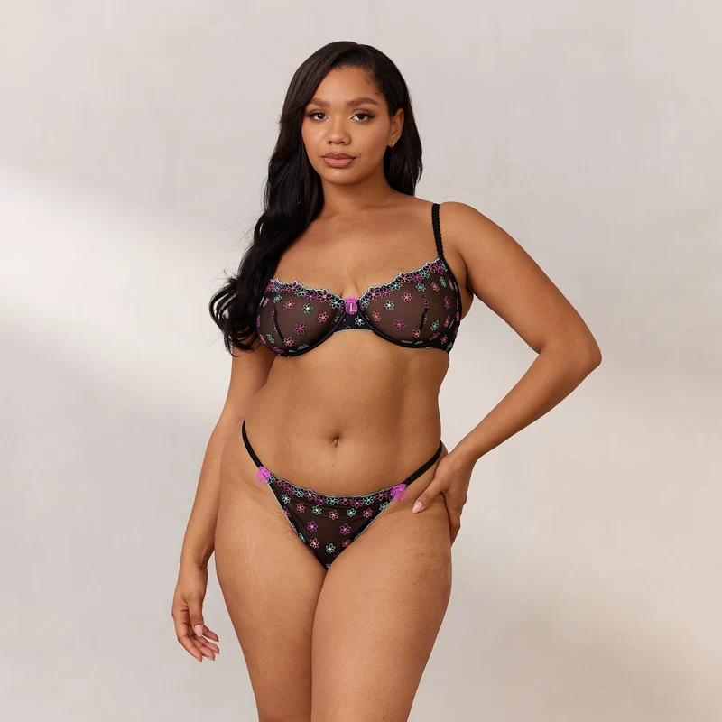 Neon Balcony Soutien-Gorge - Noir et Aqua Bleu