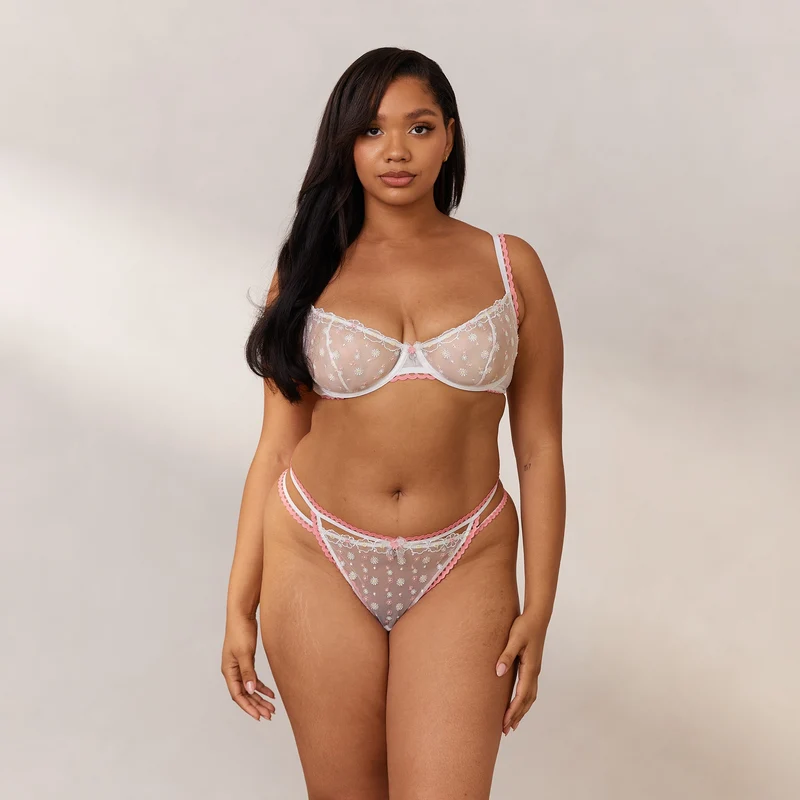 Daisy Embroidered Balcony Soutien-Gorge - Blanc
