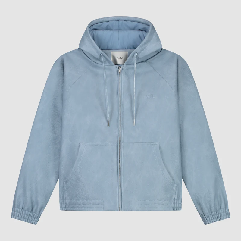 Veste à capuche en cuir - Bleu