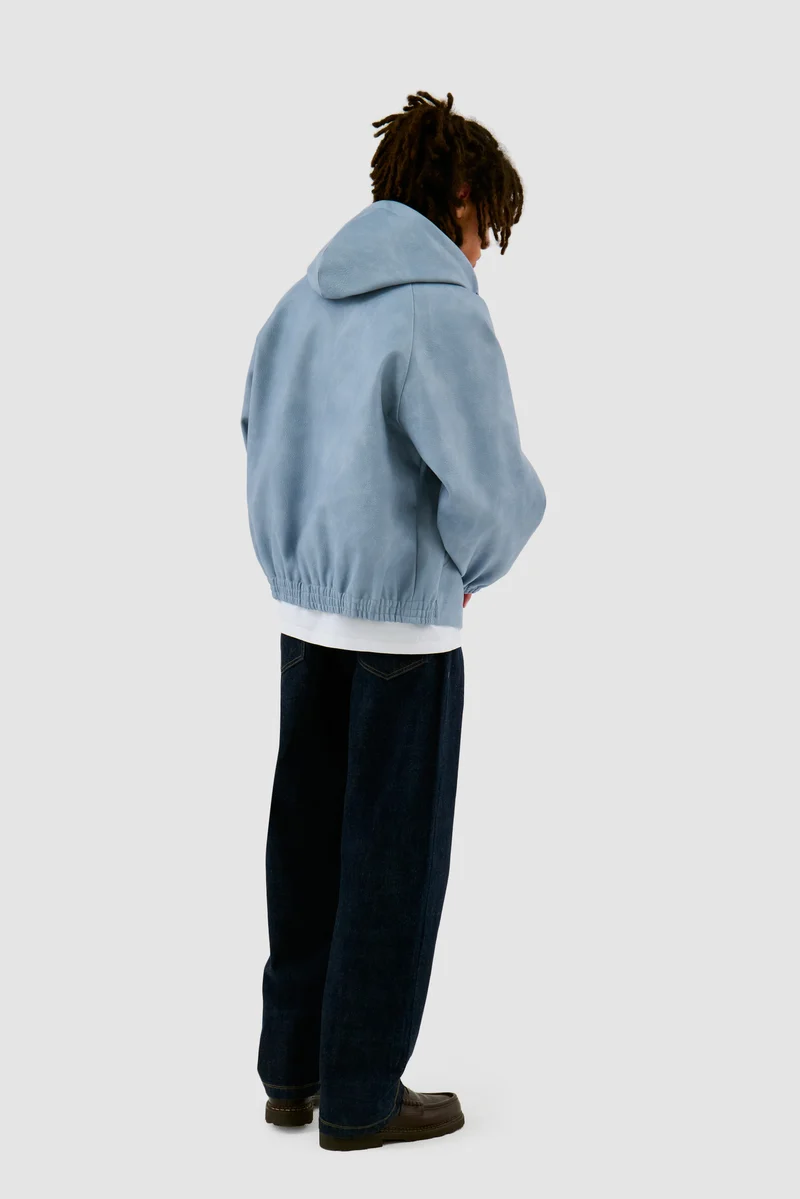 Veste à capuche en cuir - Bleu