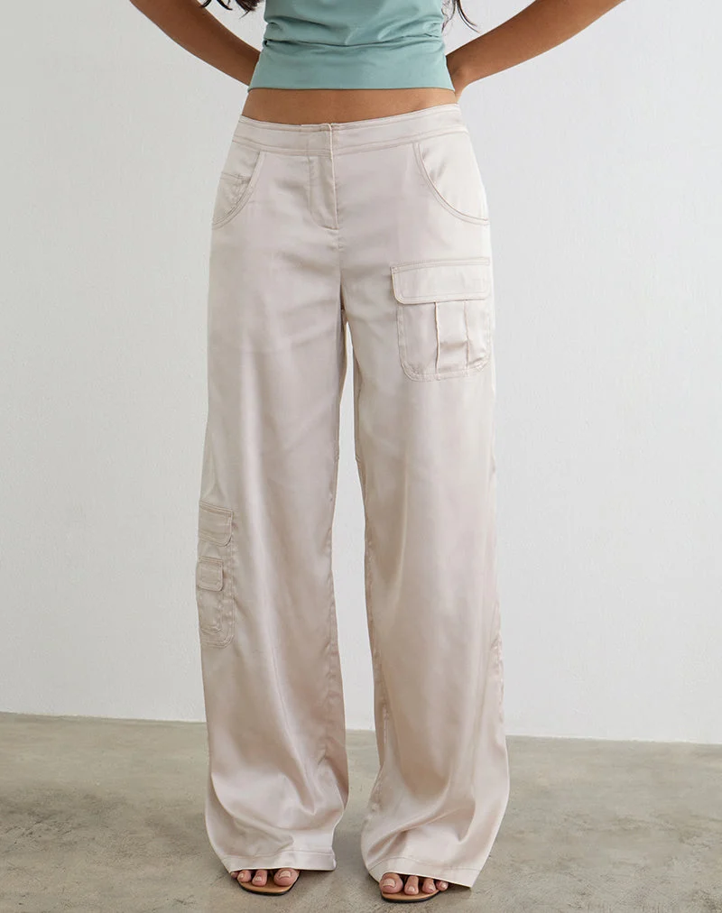 Pantalon cargo Grania à coupe droite, couleur crème