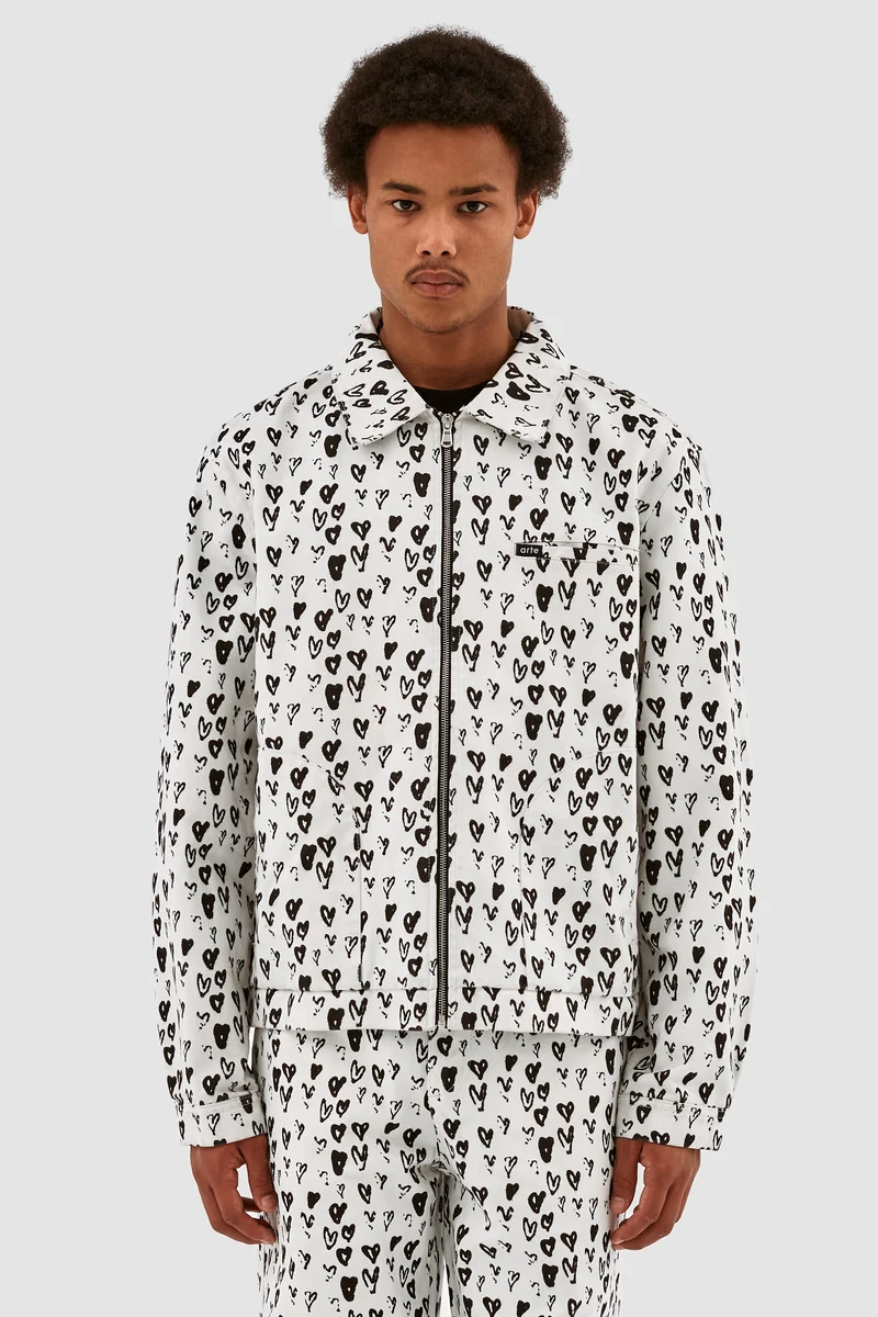 Veste Jean Allover Heart - Blanc/Noir