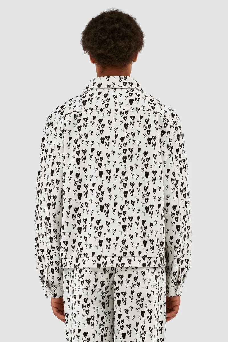 Veste Jean Allover Heart - Blanc/Noir