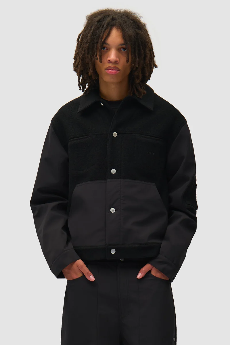 Veste combinée nylon/laine - Noir