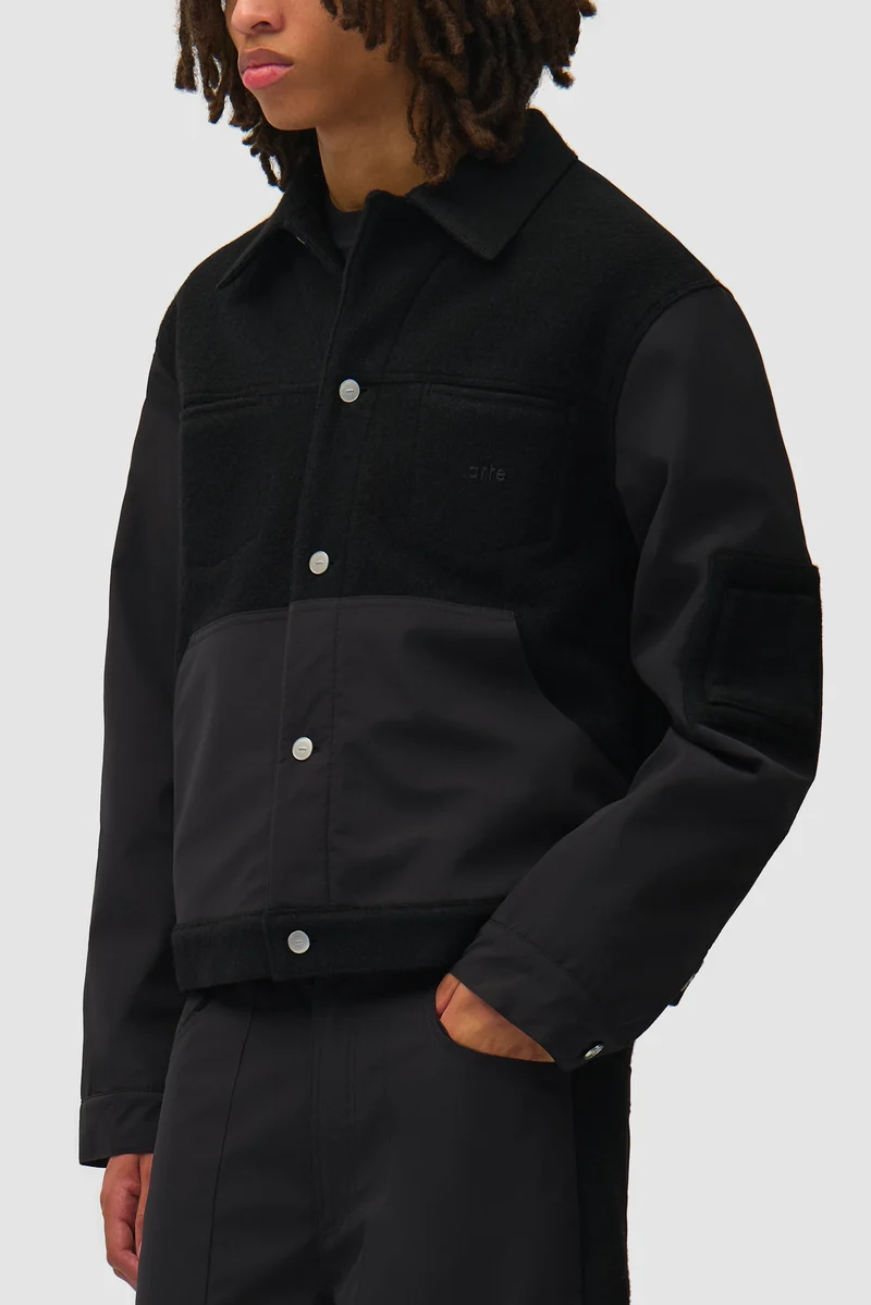 Veste combinée nylon/laine - Noir