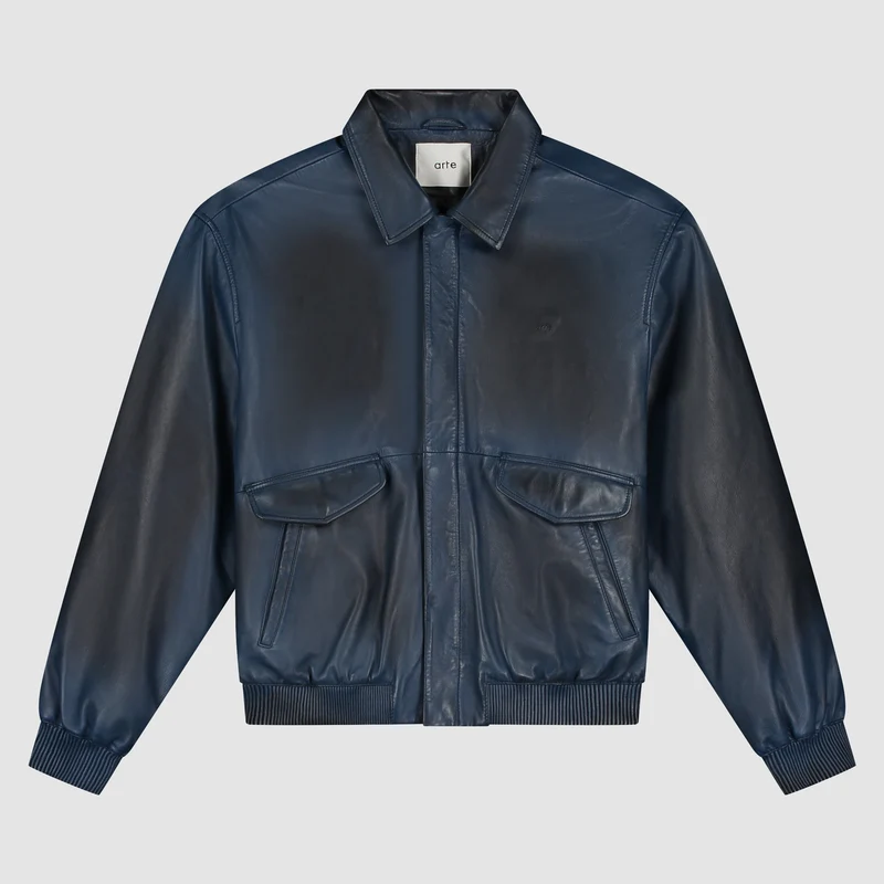 Veste en cuir délavé - Marine