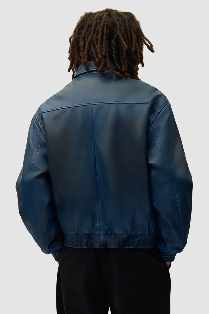 Veste en cuir délavé - Marine