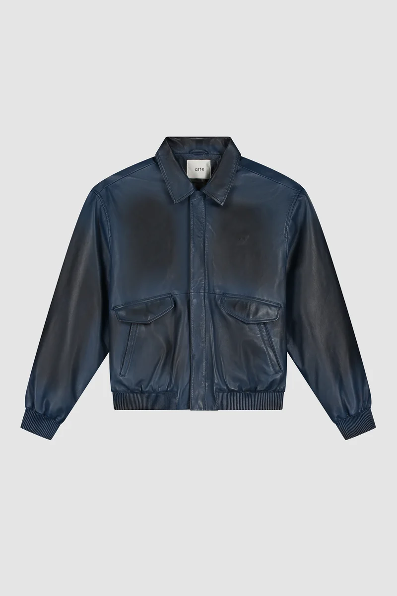 Veste en cuir délavé - Marine