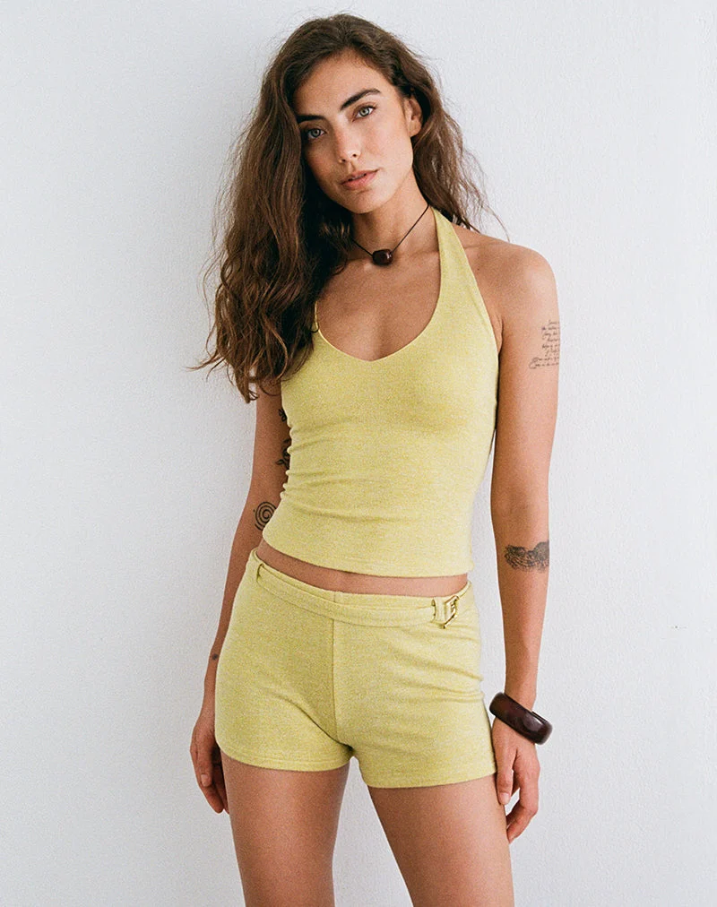 Sera Micro Short en maille chatoyante jaune