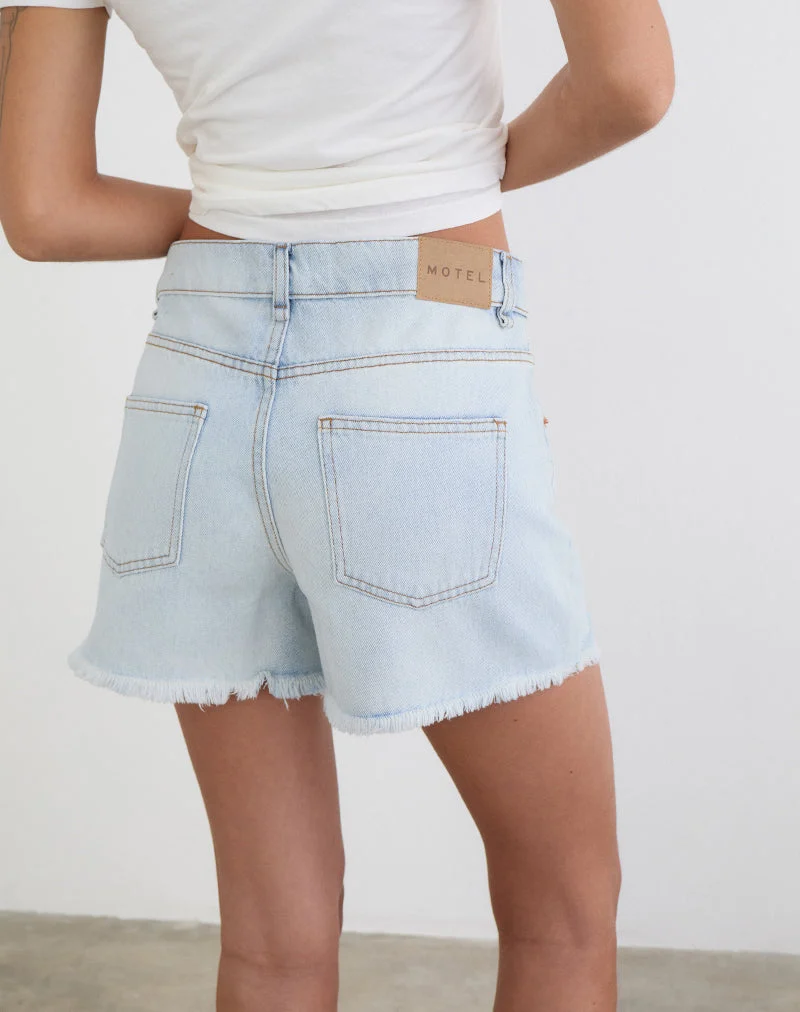 Short en jean ample déchiré, bleu glacé