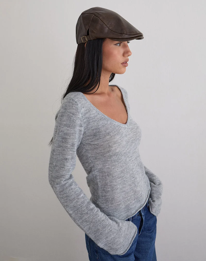 Casquette plate en PU brun foncé