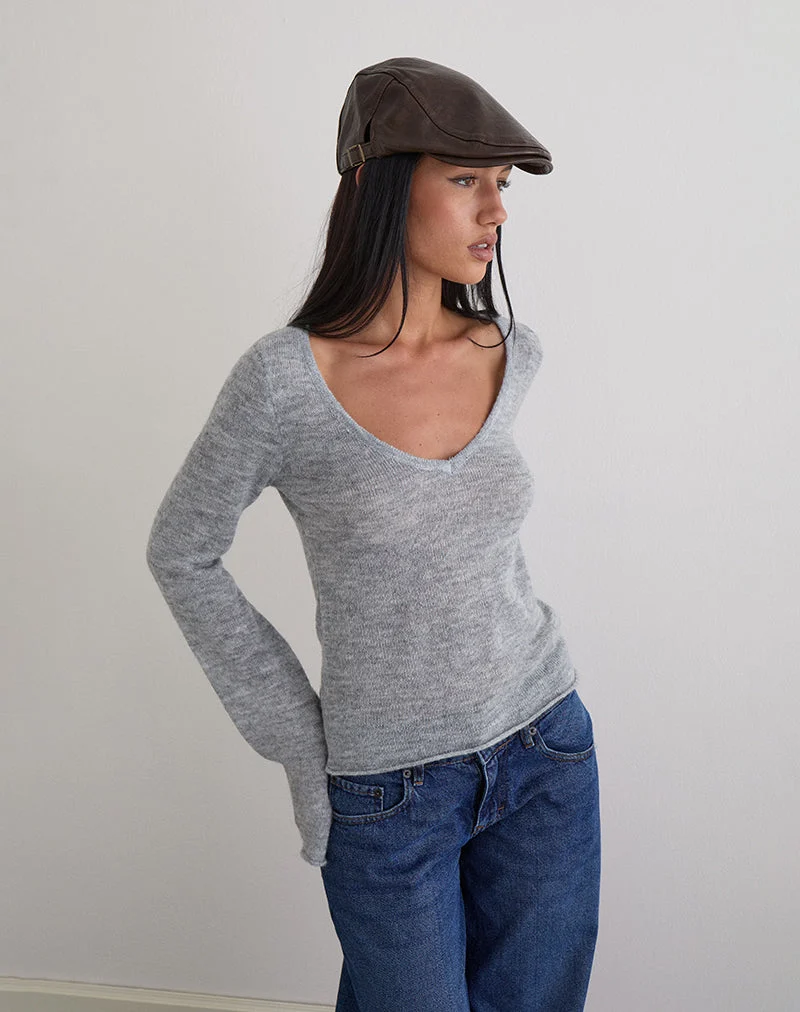 Casquette plate en PU brun foncé