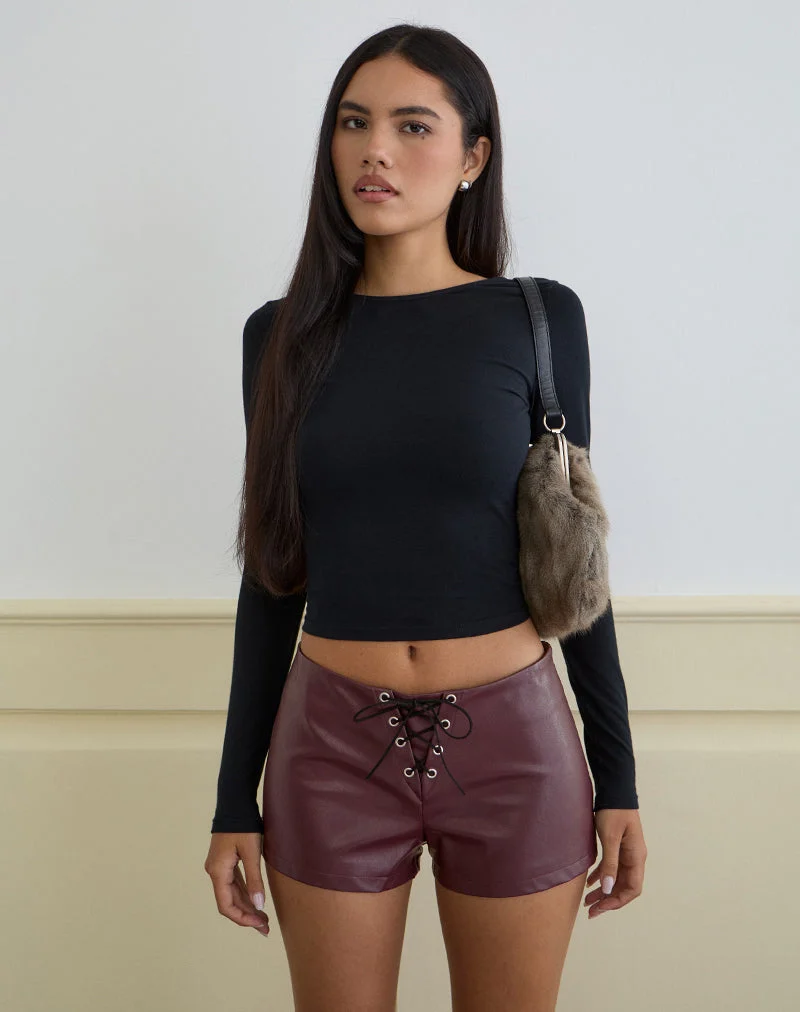 Micro-short à lacets Yakko en PU prune