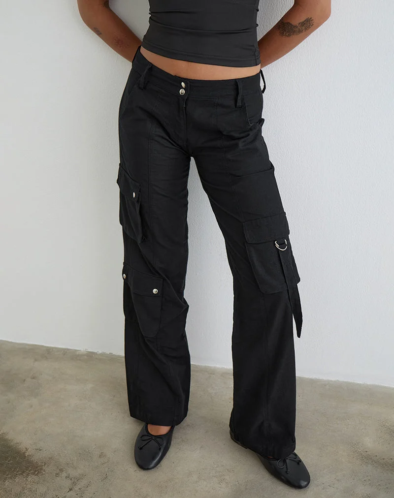 Pantalon cargo en lin Hojo, noir