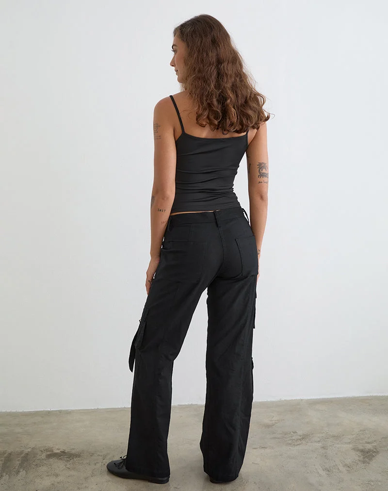 Pantalon cargo en lin Hojo, noir