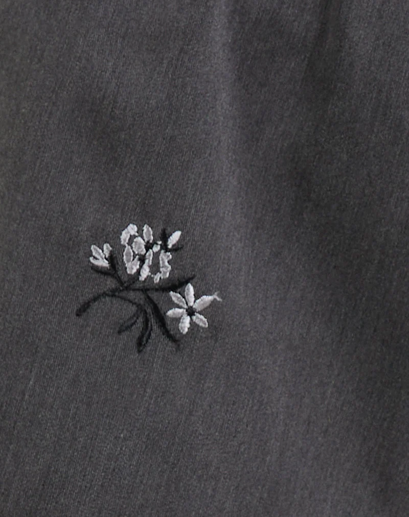 Short Rata, brodé de fleurs, anthracite