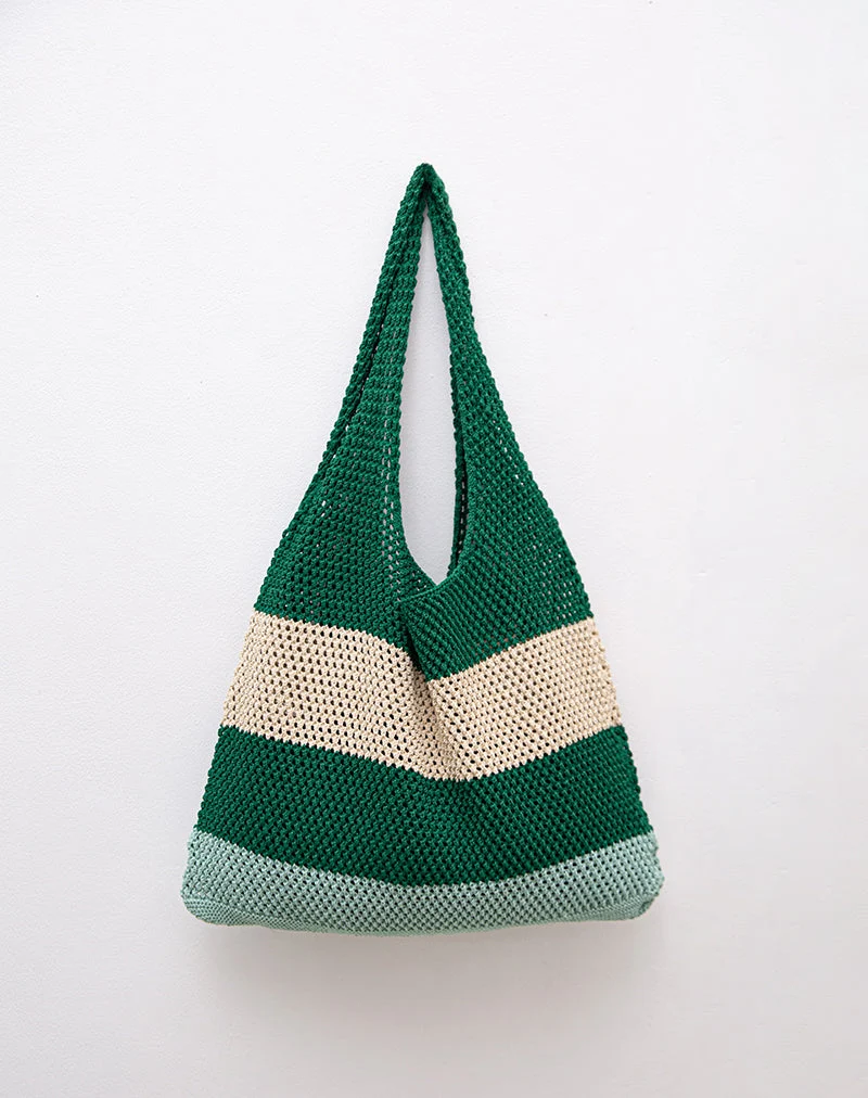 Sac en tricot Zuni à rayures vertes et bleues