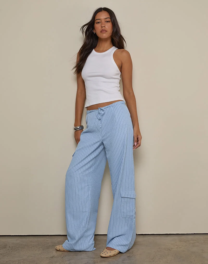 Pantalon cargo Bruna à rayures bleues