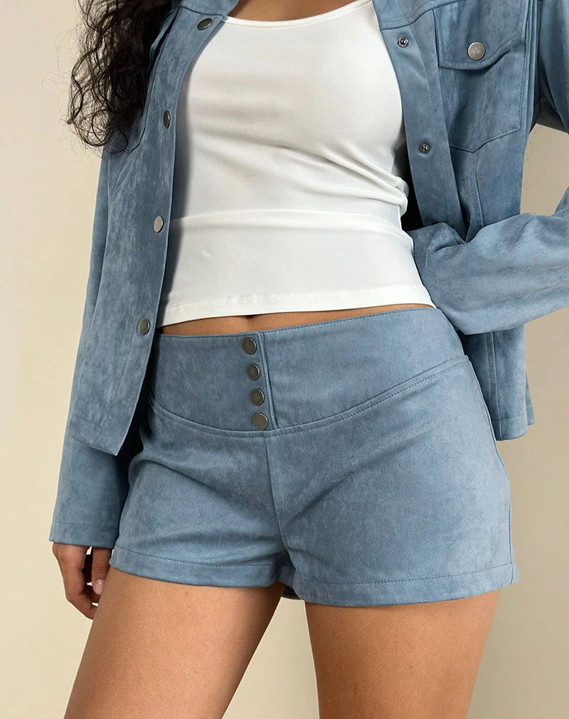 Pantalon Samila à coutures apparentes en faux daim bleu poussière