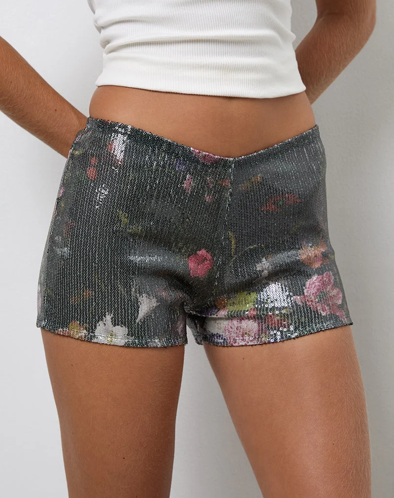 Micro-short Erna en fleur vintage à paillettes