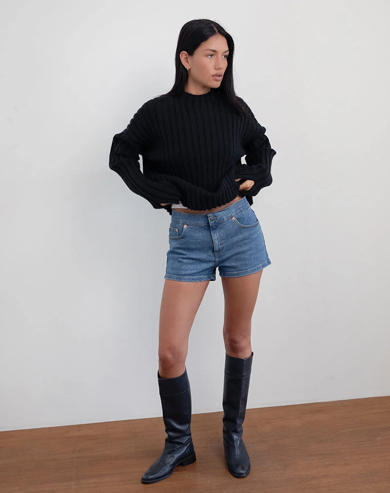 Pantalon chaud en denim à taille basse, Bay Blue