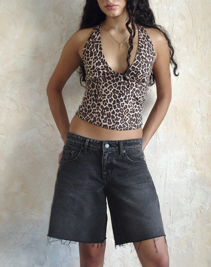 Short spacieux à taille basse en noir lavé et gris