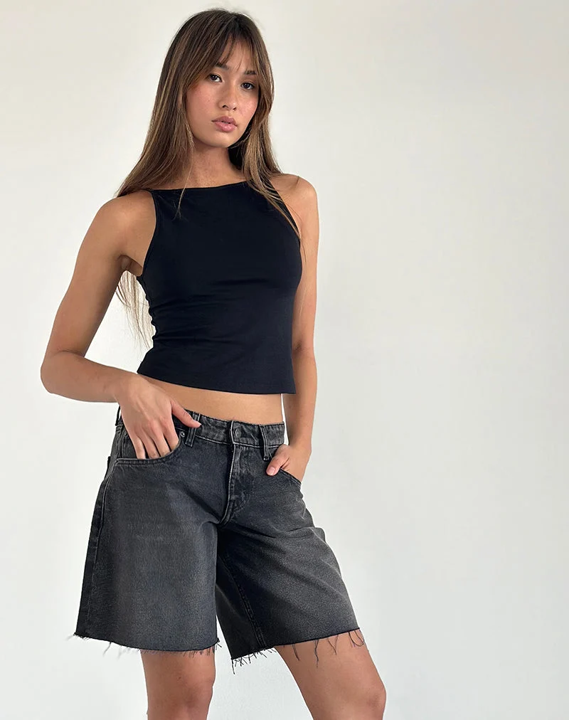 Short spacieux à taille basse en noir lavé et gris
