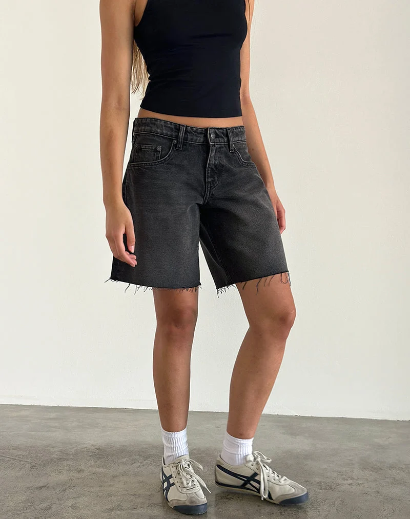 Short spacieux à taille basse en noir lavé et gris