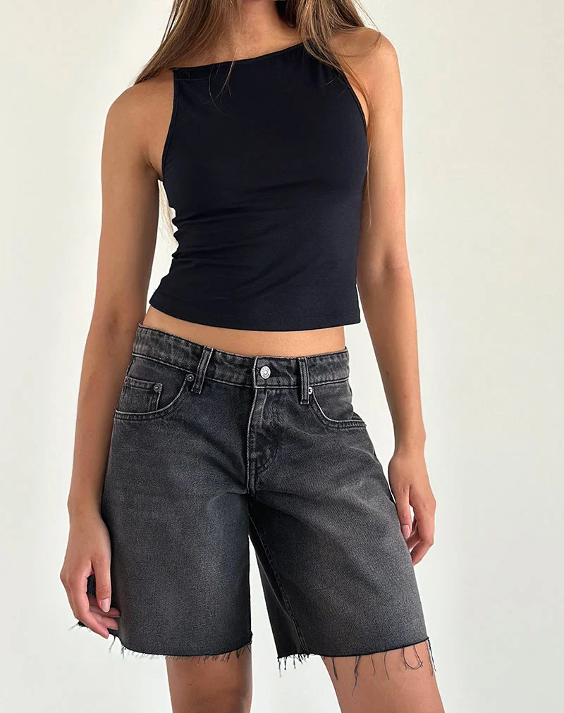 Short spacieux à taille basse en noir lavé et gris